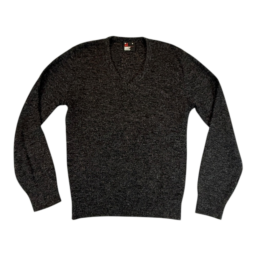 Robert Bruce Vintage Mens S V-Neck Sweater Charcoal Grey Marl Knit USA Pullover